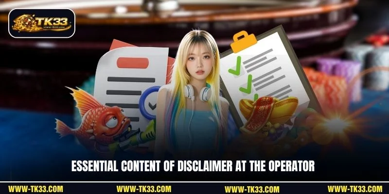 Essential content of Disclaimer at the operator