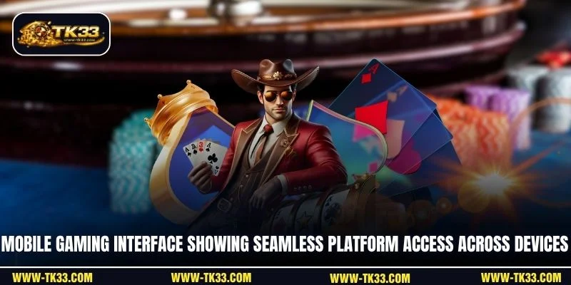 Mobile gaming interface showing seamless platform access across devices
